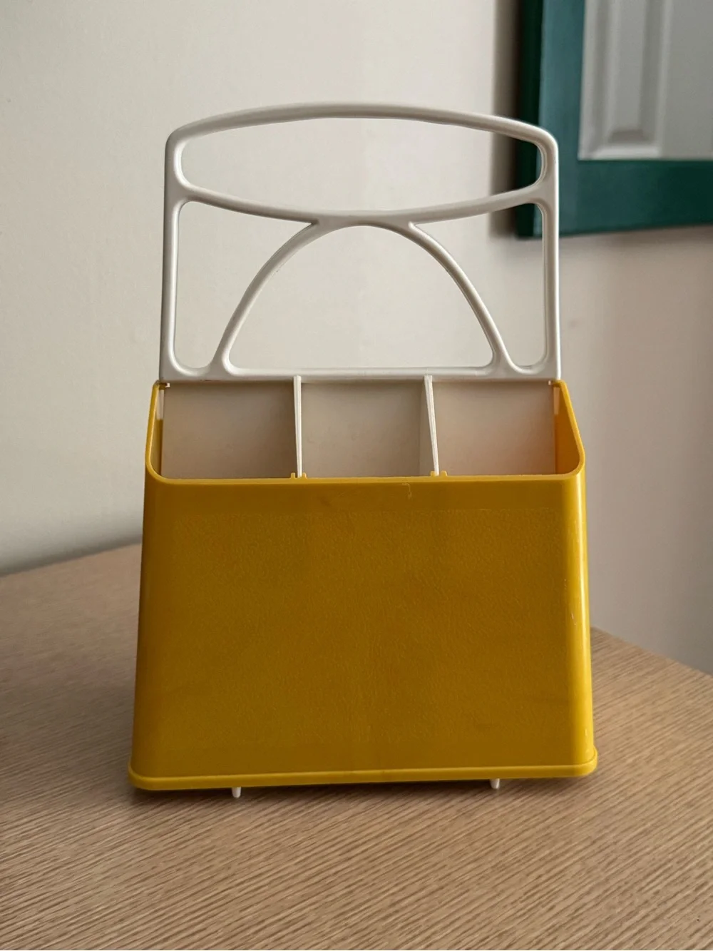 70s Vintage Yellow & White Plastic Utensil/Accessory Caddy - Picture 1 of 9